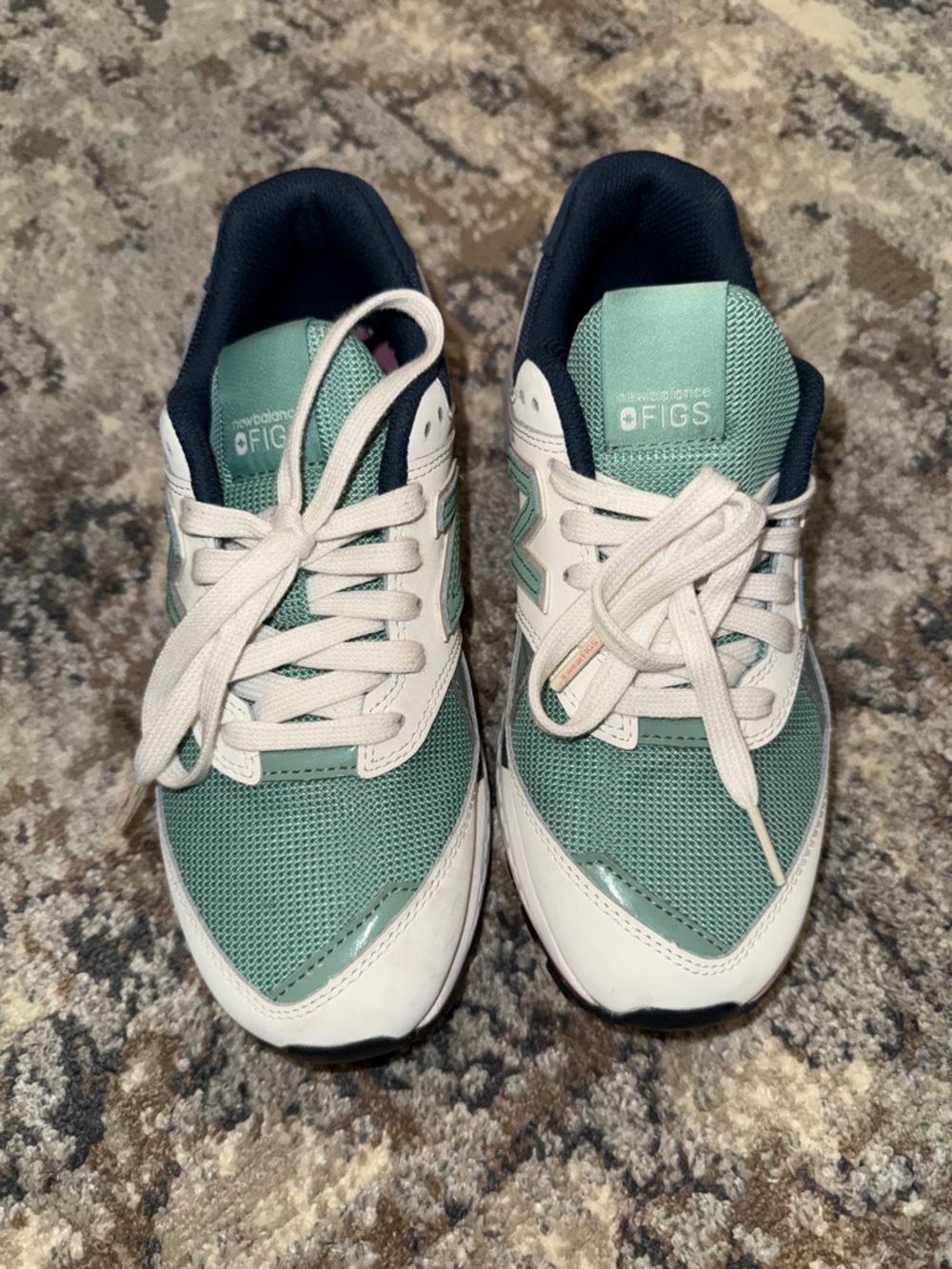 Figs Women Sneakers in Seafoam Green/Navy and White New Balance